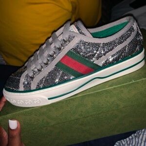 Gucci Women's Sequin Sneakers - Gray and Green